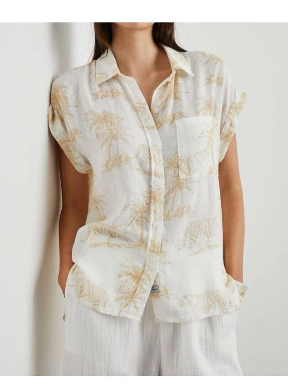 Rails Whitney Wild Bengals Linen Blend Button-Up Shirt Small